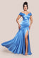 Satin Off Shoulder Pleated Maxi Dress DR3731