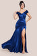 Satin Off Shoulder Pleated Maxi Dress DR3731