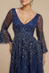 Sunray Hand Embellished Sequin A-Line Bell Sleeve Maxi Dress DR4654