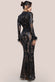 Sequin High Neck Feather Cuff Maxi Dress DR3984