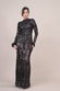 Sequin High Neck Feather Cuff Maxi Dress DR3984