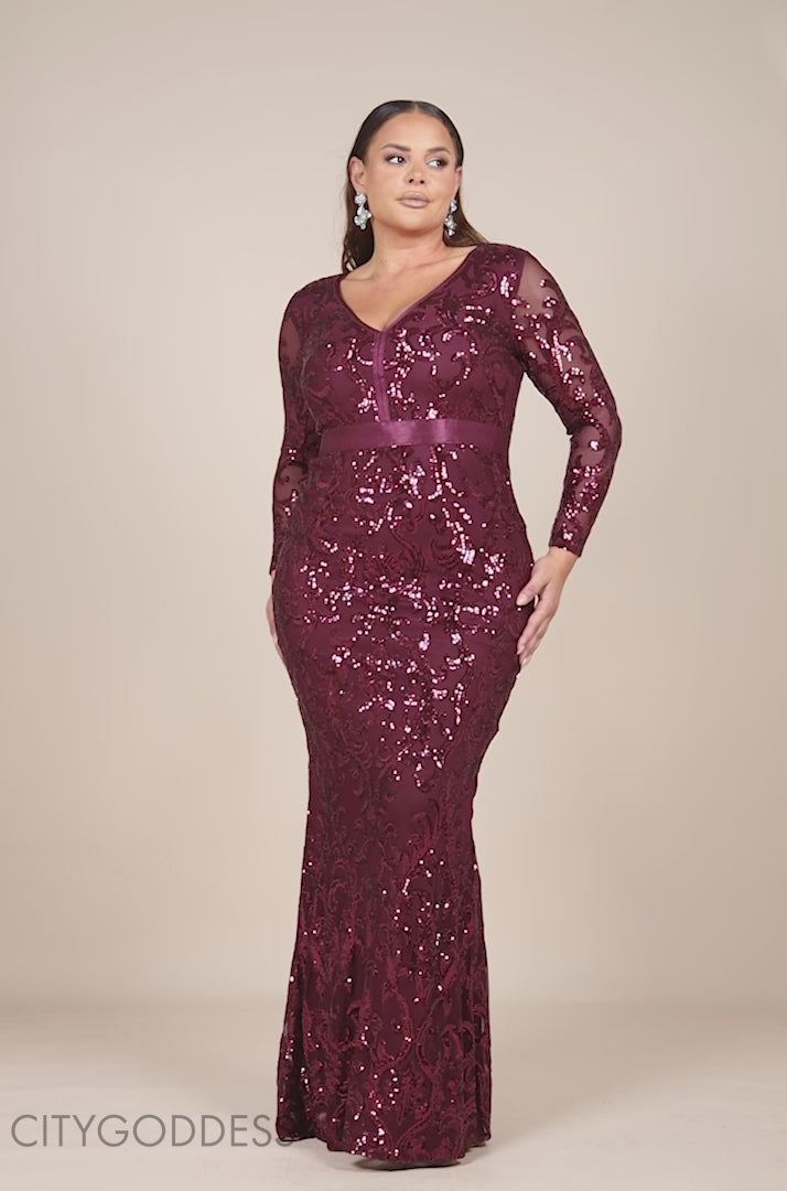 Embroidered Sequin & Mesh Maxi Dress DR2558PLUS