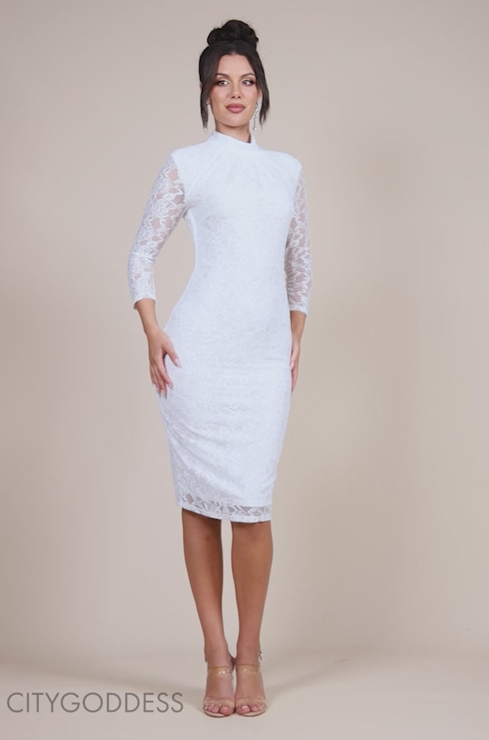 High Collar Lace Midi Bodycon Dress DR3173