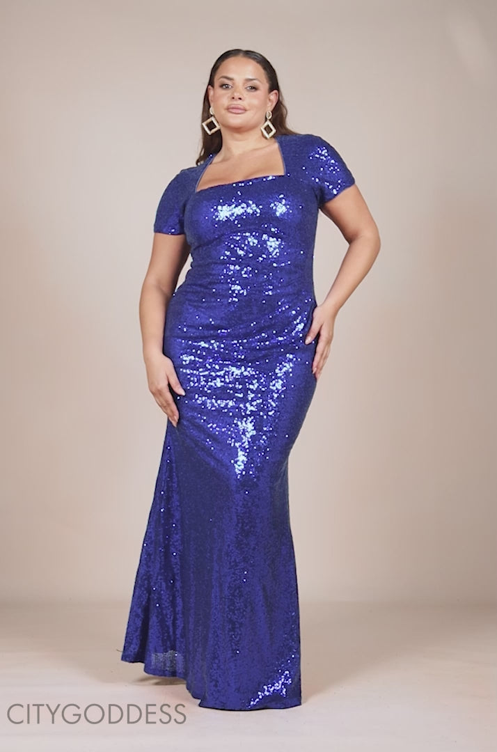 Size Sequin Portrait Neckline Maxi Dress DR335P