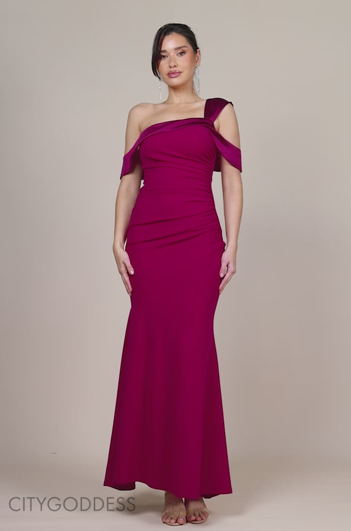 One Shoulder Satin Band Maxi Dress DR3454