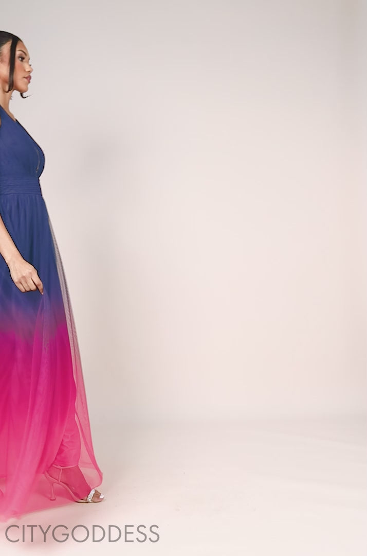 Sleeveless Ombre Pleated A-Line Maxi Dress DR4083