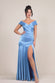 Satin Off Shoulder Pleated Maxi Dress DR3731