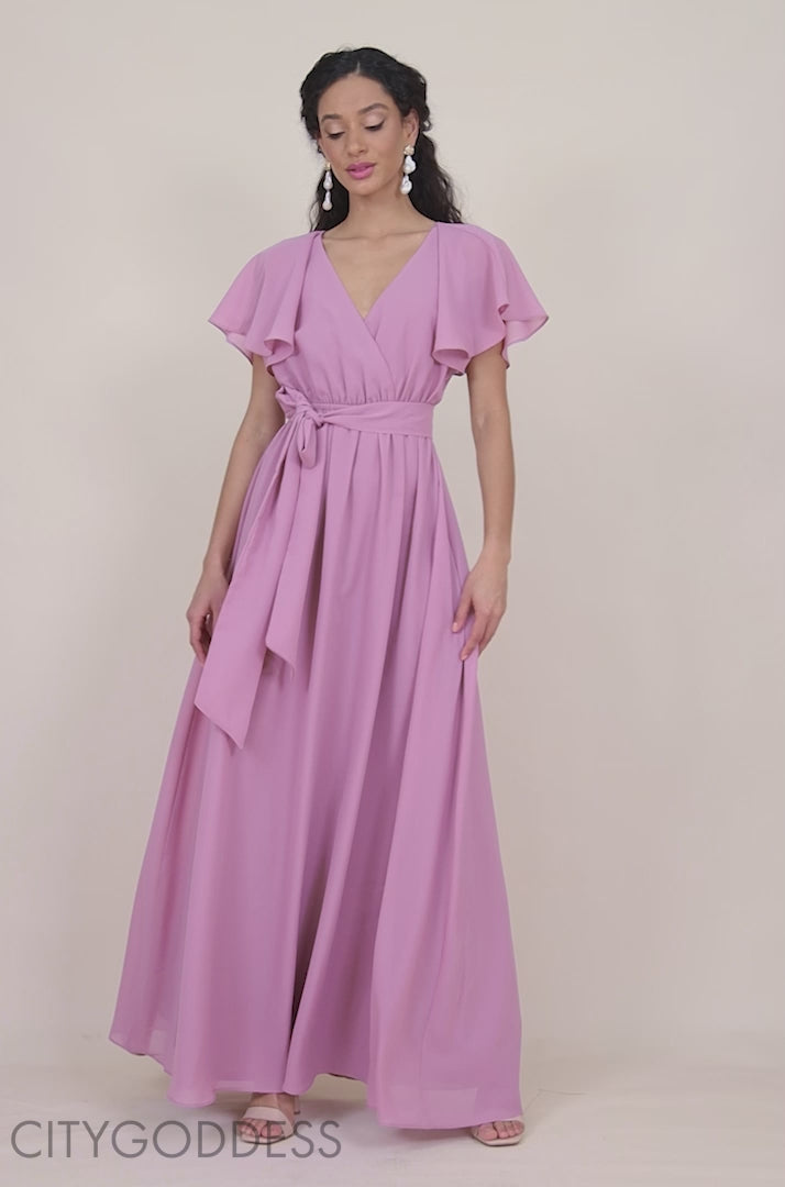 Sustainable Chiffon Flutter Sleeve Wrap Maxi Dress DR2486D