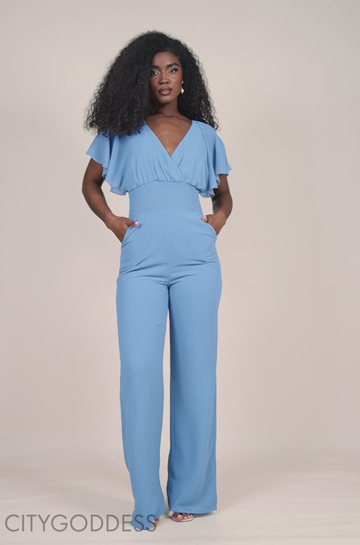 Chiffon Jumpsuit With Flutter Sleeves TR352