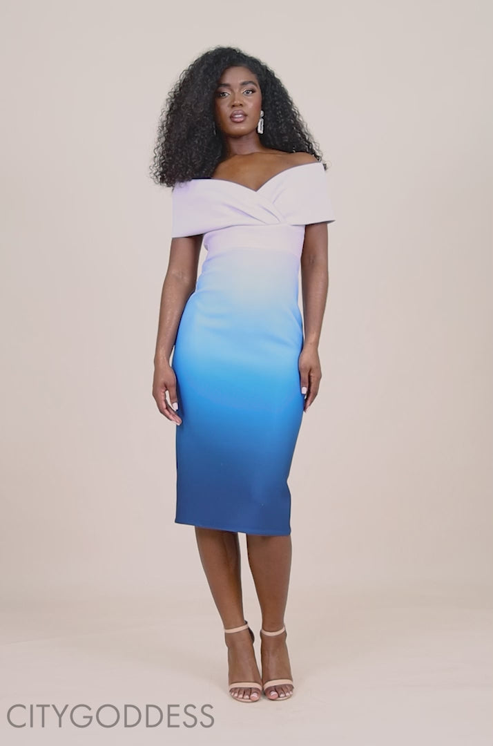 Ombre Front Wrap Bardot Midi Dress DR4222QZ