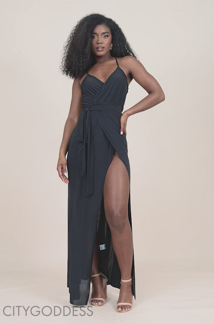 Wrap Front Maxi Slip Dress With Waist Tie-Up DR2250C