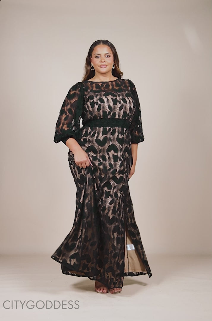 Lace Front Split Long Sleeve Maxi Dress DR4476PLUS