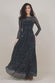 Diamante Mesh Flared Skirt Full Sleeve Maxi DR4365