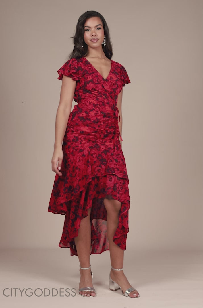 Floral Wrap High And Low Midaxi Dress DR4369