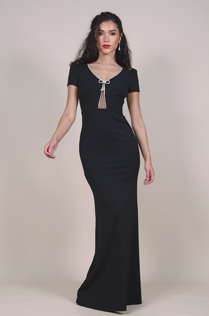 Diamante Embellished With Bow Maxi Dress DR4493