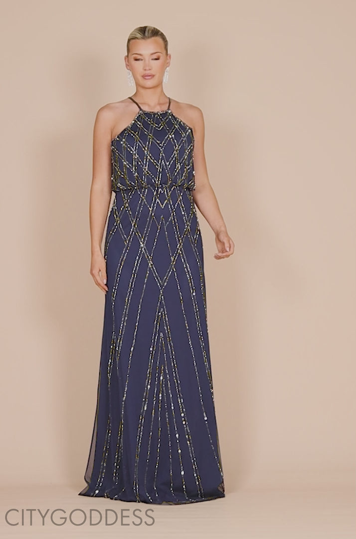 Racer Neck Sleeveless Hand Embellished Sequin Maxi Dress DR2889