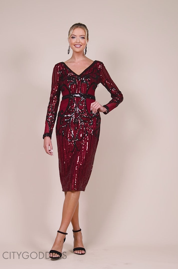 Patterned Sequin Embroidered Midi Dress DR3234