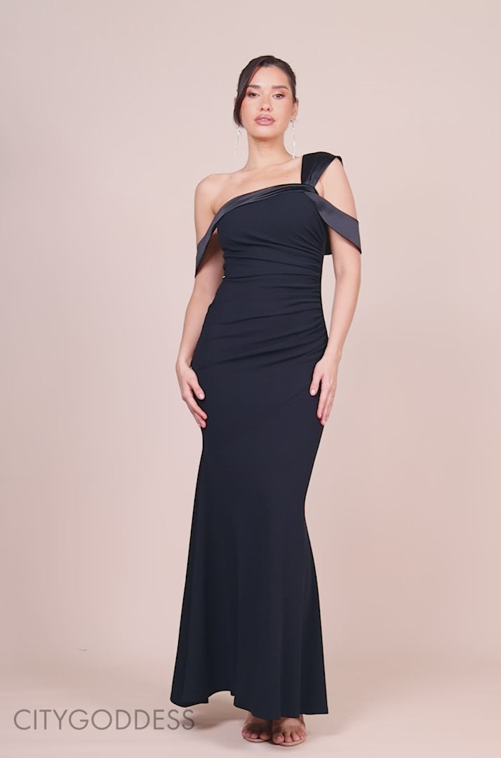 One Shoulder Satin Band Maxi Dress DR3454