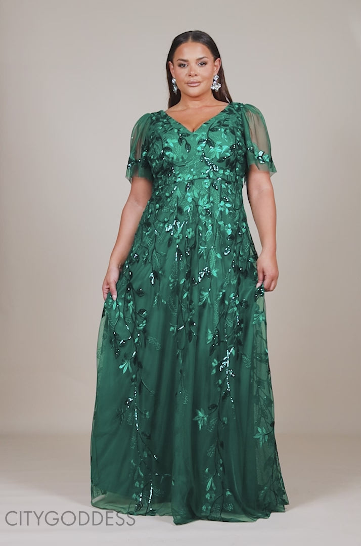 Flared Sleeve Embroidered Maxi Dress DR3279PLUS